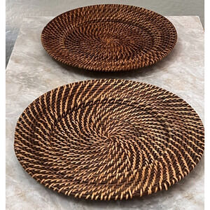 Wicker Rattan Charger Plates 13.5" Set of 2 Round Boho Farmhouse Table Decor